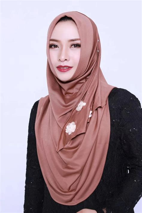 Fashion 2018 Muslim Loop Round Hijab Beautiful Flowers Smooth Elastic