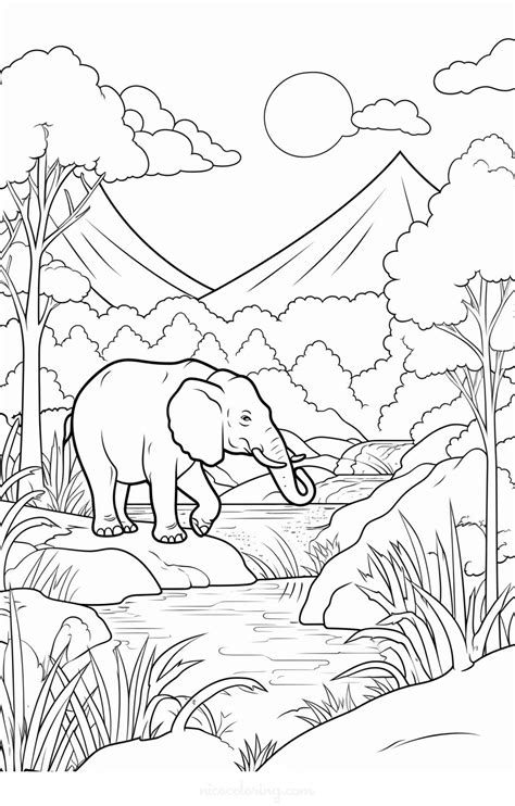 Coloriage Éléphant au Point d Eau