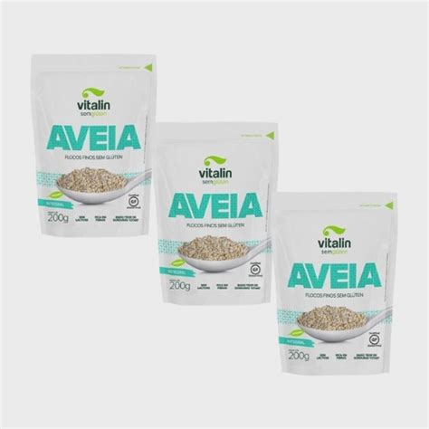 Kit 3 Pouchs de Aveia em Flocos Finos Integral sem Glúten Vitalin em