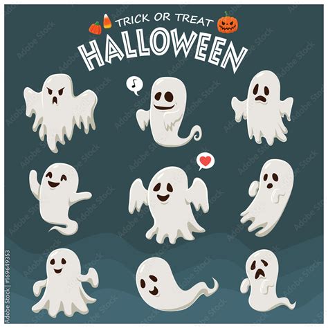 Vintage Halloween poster design with vector ghost character. Stock Vector | Adobe Stock