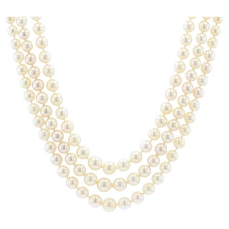 1920 S Art Deco Triple Strand Pearl Necklace With Antique Diamond Clasp