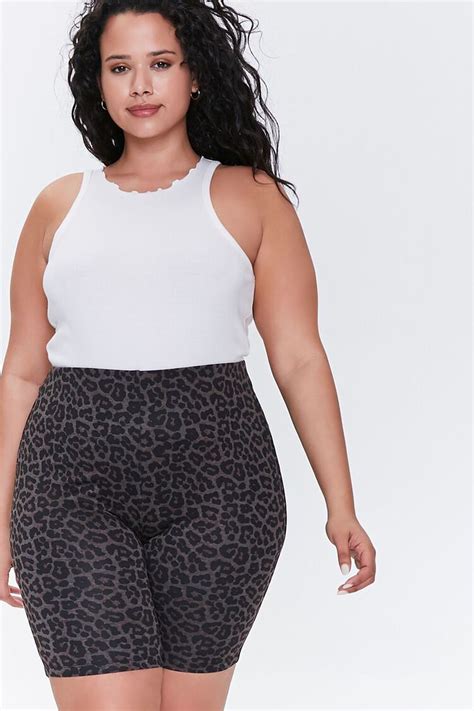 Plus Size Leopard Print Biker Shorts