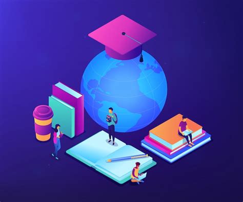 Ilustración De Concepto 3d Isométrica De Educación En Línea Global Vector Premium