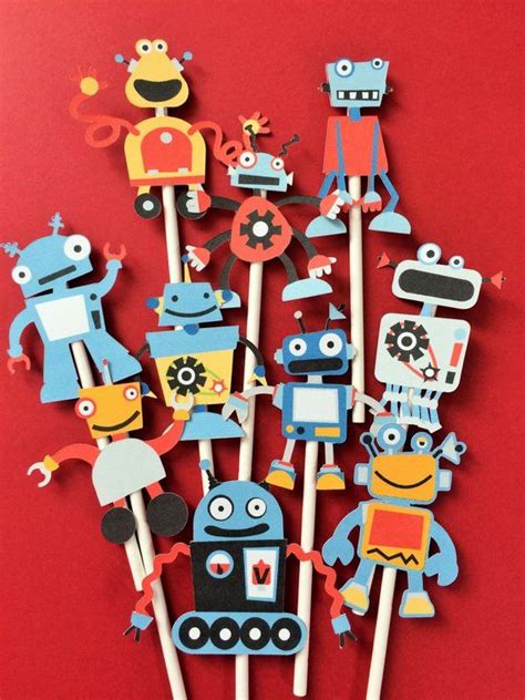 Robots Cupcake Toppers Robot Birthday Party Toppers Robots Party Robots Cake Topper Robots