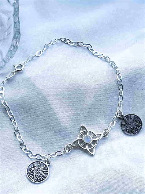 Pulsera Tetragr Maton Y Nudo De Bruja Piedra Luna Reyes Joyas