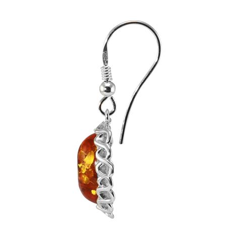 Boucles D Oreilles Pendantes Argent Et Ambre Ovale De 10x14mm Ref 50271