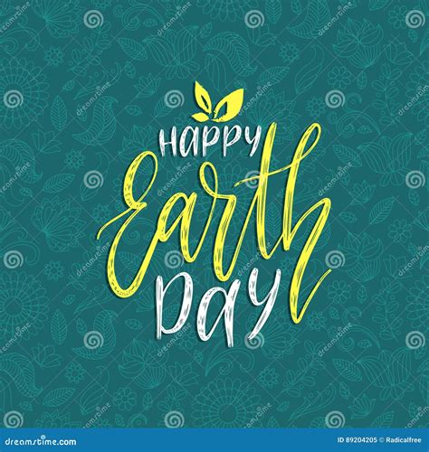 Happy Earth Day Hand Lettering Background Vector Illustration With