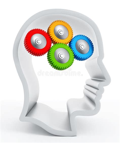 Multi Colored Gears Inside Human Head Silhouette 3D Illustration Stock