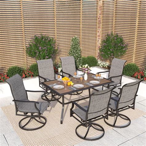 Phi Villa Black Piece Metal Outdoor Patio Dining Set With Wood Look