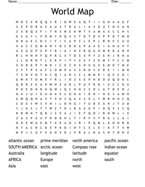 World Map Word Search Wordmint