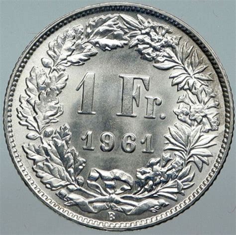 1961 B SWITZERLAND HELVETIA Symbolizes SWISS Nation SILVER 1 Franc Coin