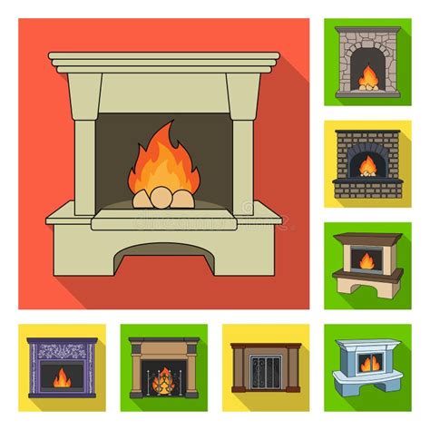 Different Kinds Of Fireplaces Flat Icons In Set Collection For Design