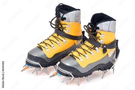 plastic climbing boots with crampons Stock Photo | Adobe Stock