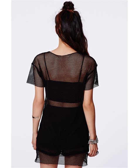 Lyst Missguided Gretka Black Fishnet T Shirt Dress In Black