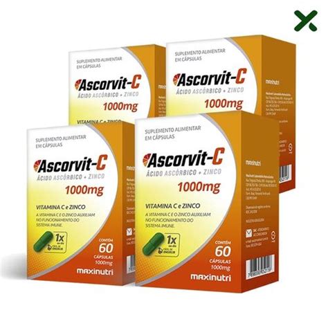 4x Ascorvit C 1000mg 4x 60 cápsulas MaxiNutri Supremo Suplementos