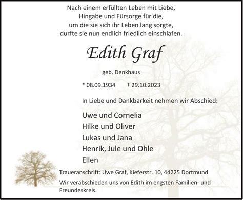 Traueranzeigen Von Edith Graf Trauer In NRW De