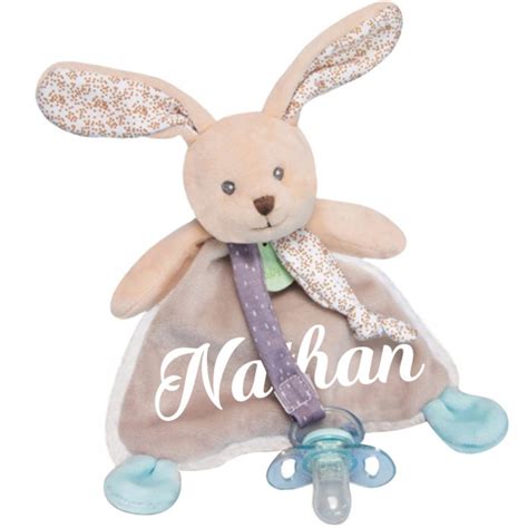 Doudou attache tétine personnalisé Lapin Poupi nature