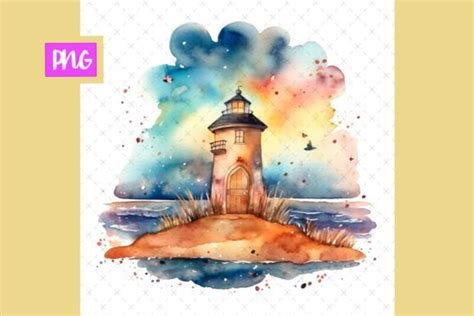 Watercolor Lighthouse Night Time Graphic By Creative Kim Designs · Creative Fabrica