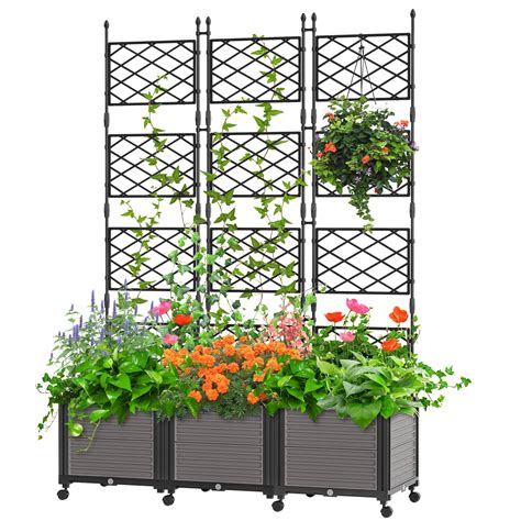 Slsy 63 Mobile Large Raised Garden Bed With High Trellis Outdoor Planter Box For Tomatoes