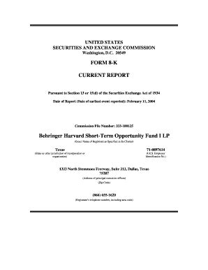 Fillable Online sec FORM 8-K CURRENT REPORT Behringer Harvard Short-Term ... - sec Fax Email ...