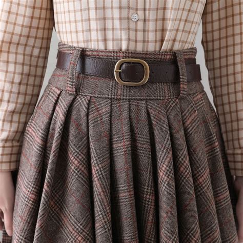 Midi Wool Skirt Wool Plaid Skirt Winter Circle Wool Skirt Etsy