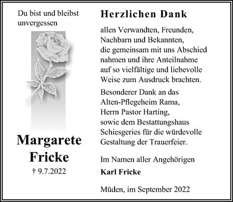 Traueranzeigen Von Margarete Fricke Trauer Anzeigen De