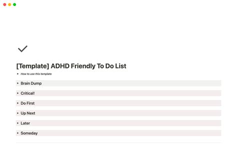 ADHD Friendly To Do List Task Prioritisation Notion Template