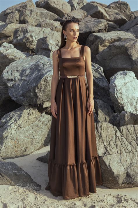 Shop Brown Satin silk dress for AED 800 by L'MANE | Women Casual ...