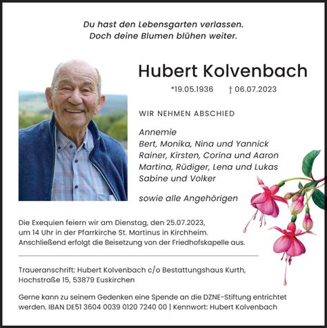 Traueranzeigen Von Hubert Kolvenbach Wirtrauern