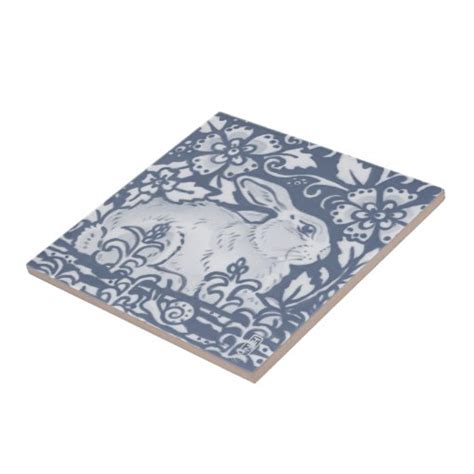 Resting Rabbit Blue White Botanical Dedham Delft Ceramic Tile Zazzle