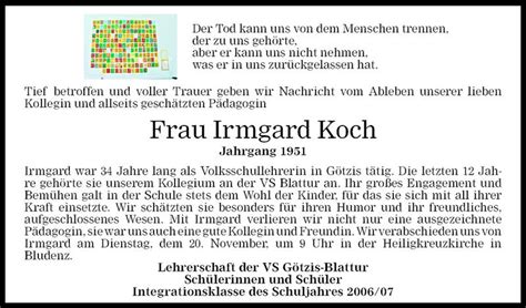 Todesanzeigen Von Irmgard Koch Todesanzeigen Vorarlberger Nachrichten