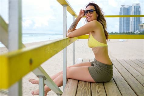 Bikini Lifeguard Working Stock Photo Image Of Abdomen