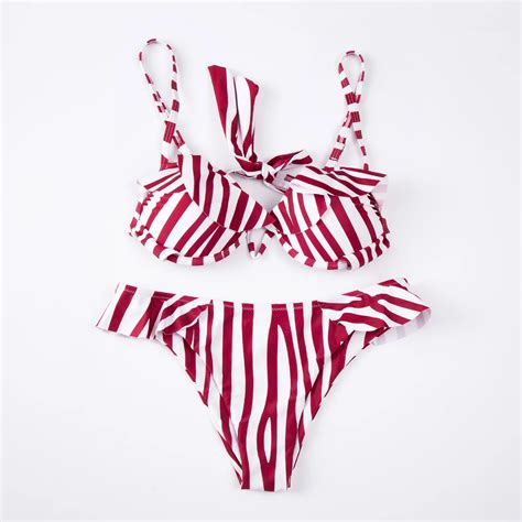 Bikini Sexi Con Volantes Rojos Para Mujer Traje De Baño A Rayas Sexi Para Mujer Buy Bikini