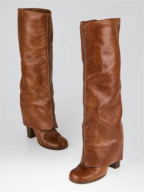 Chloe Brown Leather Fold Over Knee High Boots Size 6 5 37 Yoogi S