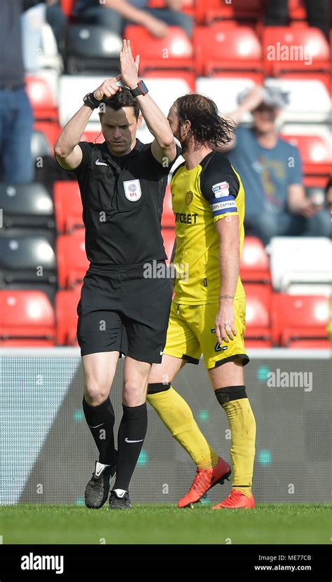 Referee Darren England indicates that the goal was disallowed for ...