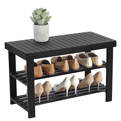 SONGMICS Shoe Rack Bench 3 Tier Bamboo Shoe Storage Organizer On