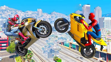 GTA 5 Spiderman Epic Bike Jumps Spider Man Stunts Fails Gameplay