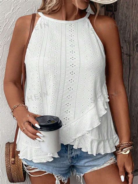 SHEIN LUNE Plus Size Hollow Out Embroidered Criss Cross Wrap Camisole