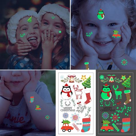 10pcs Cartoon Christmas Tattoo Stickers Luminous Tattoo Stickers Cute