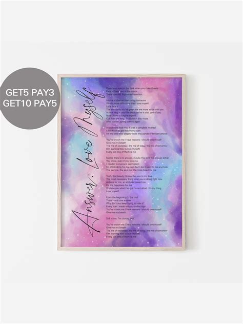 Bts Answer Love Yourself Lyrics Prints Poster Digital Etsy Uk