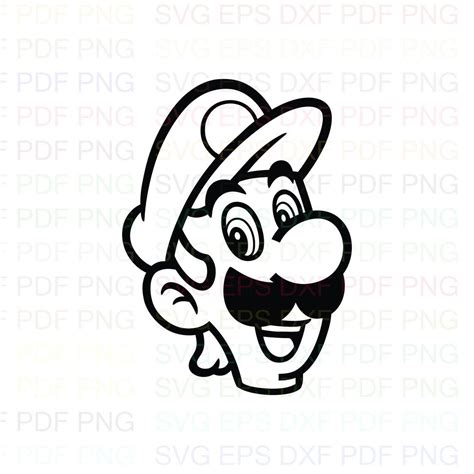 Luigi Face Super Mario Bros Outline Svg Dxf Eps Pdf Png Etsy Hong Kong