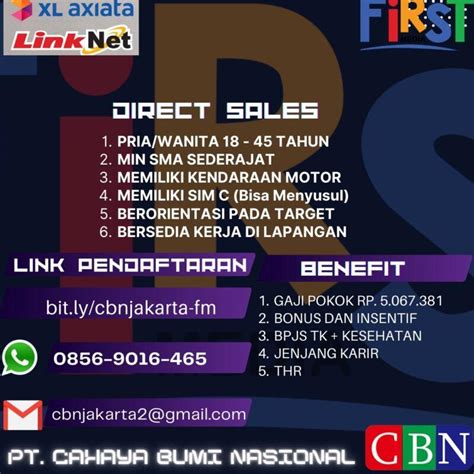 Lowongan Kerja Direct Sales First Media Di PT Cahaya Bumi Nasional