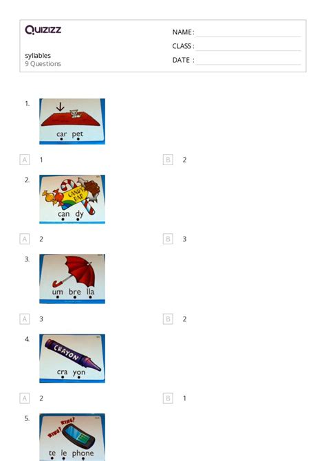 Free Syllables Worksheets For Kindergarten