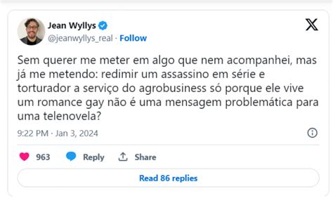 Gay Assumido Jean Wyllys Critica Globo Por Personagem LGBT PaiPee