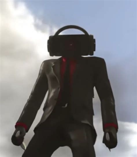 a man in a suit and headphones standing on top of a cloud filled sky