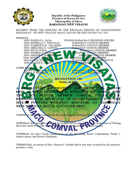 Barangay New Visayas Republic Of The Philippines Province Of Davao De