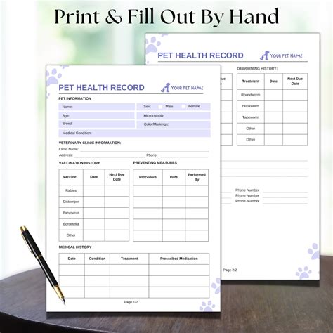 Pet Health Record Printable For New Puppy Dog Or Cat Pdf Editable