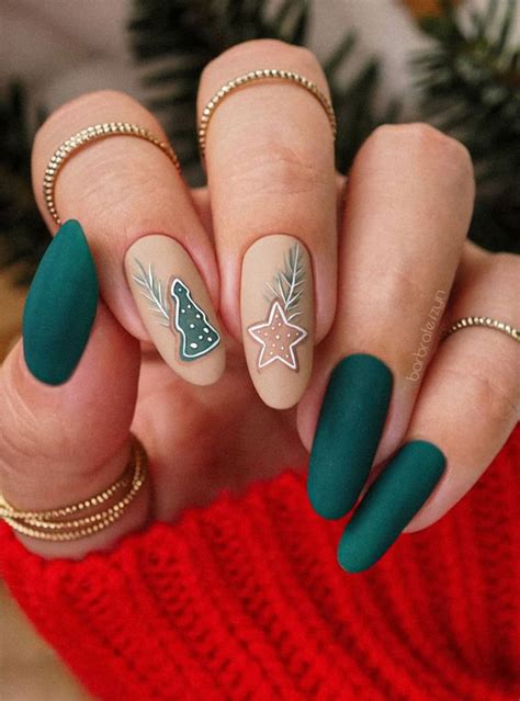 50 Stylish Festive Nail Designs Matte Green And Nude Festive Nails