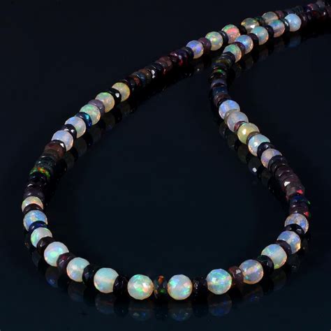 Genuine Ethiopian Opal Necklace Faceted Round Beads Welo Fire Opal