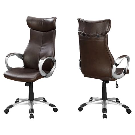 Monarch Specialties Office Chair Brown Leather Look High Back